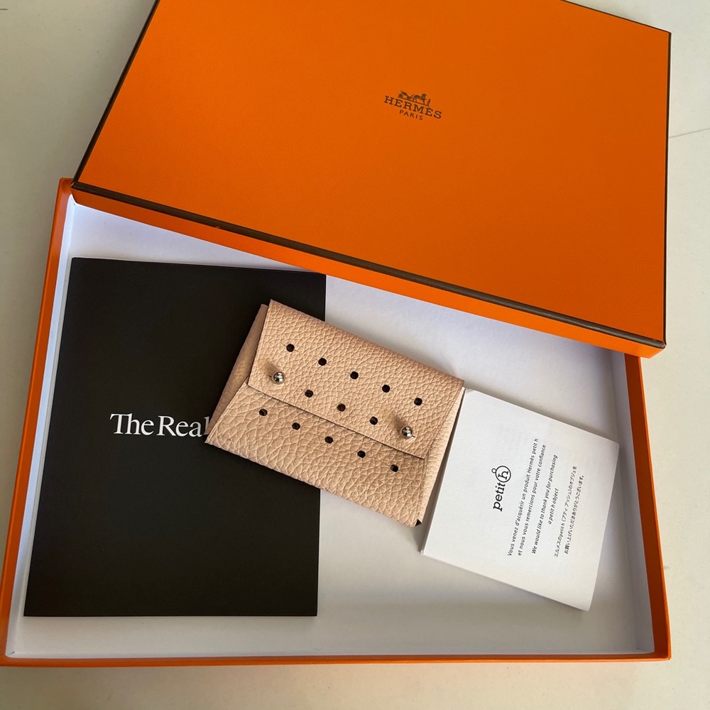 SOLD Hermès - perforated baby pink card case